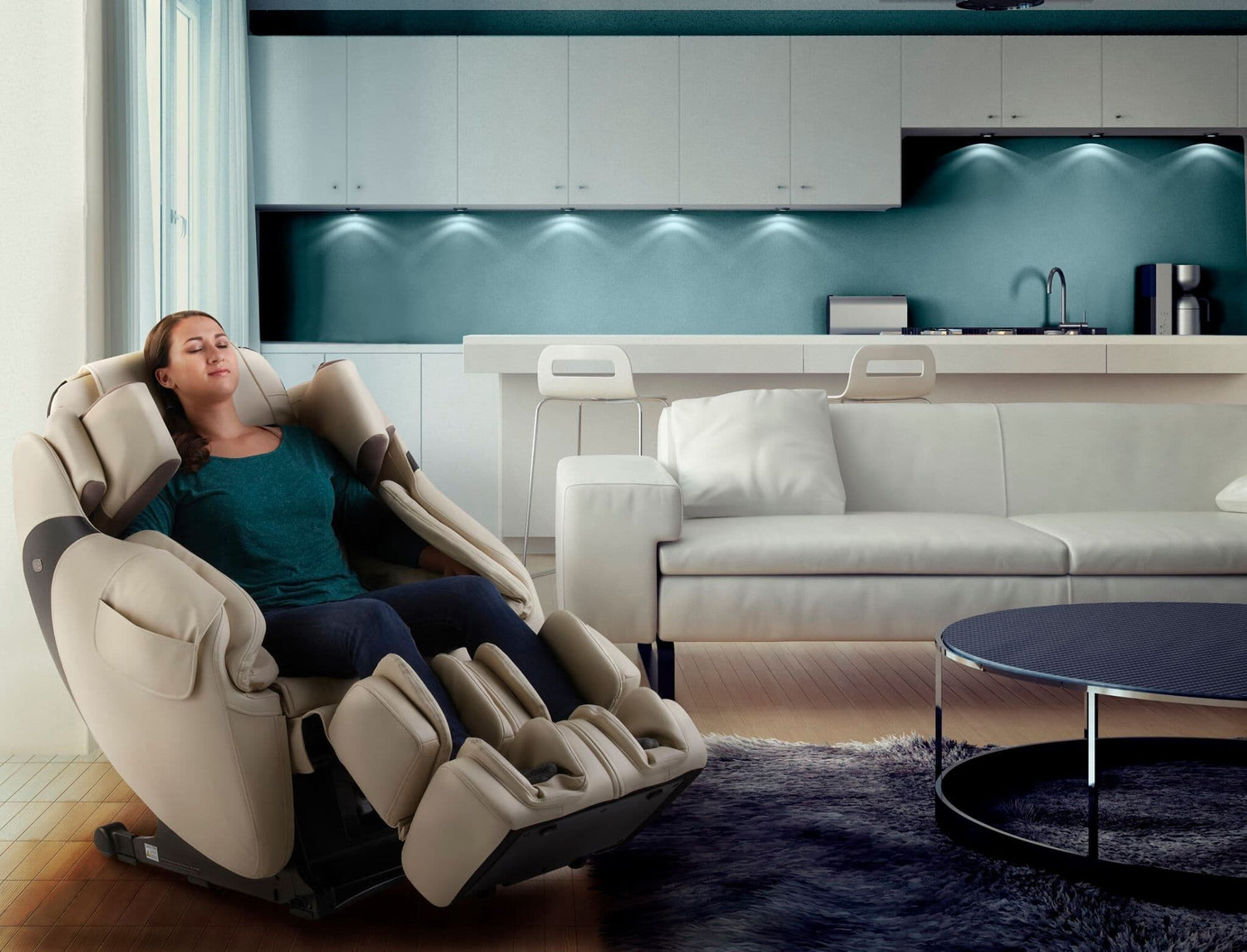 woman relaxing in a massage chair